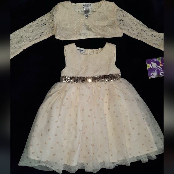 NWT 18mo Blueberi Ivory Sparkle holiday DRESS w/ Lace Cardigan - Picture 2 of 3